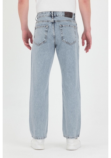 Polo State Erkek Baggy Fit Kot Pantolon Kar Yıkama Açık Gri Melanj