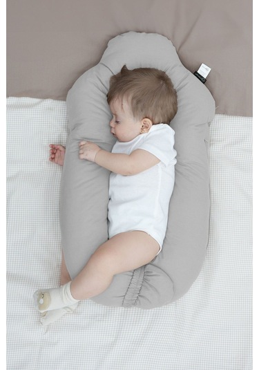Mordesign Moresleep 2'si 1 Arada Bebek Sarılma Ve Şekillendirme Yastığı, Düz Kafa Yastığı,pamuklu,uyku Yastığı Gri Zg10194-2