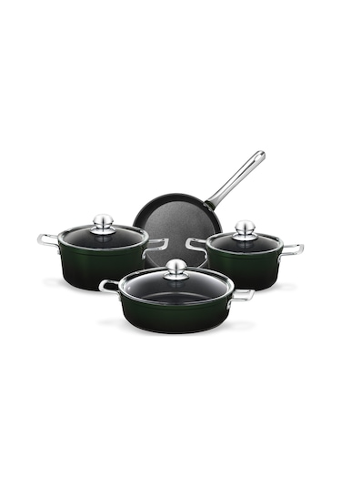 Madame Coco Titanium Professional Tencere Seti 7 Parça 1ktncr014118-22-26-26cm-yeşil