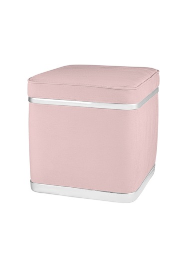 Zengo Silver Twin Line Kare Puf -pembe Kumaş, Dekoratif Makyaj Masası Pufu-modern Style