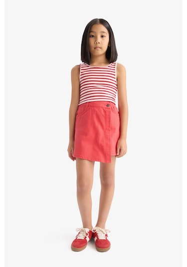 DeFacto Kız Çocuk Bisiklet Yaka Çizgili Atlet Z7814A625HSRD256 Kırmızı