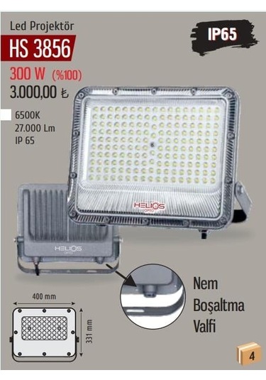 Helıos Hs-3856 300 Watt Beyaz Led Projektör 27.000 Lümen 100 Watt Beyaz Işık