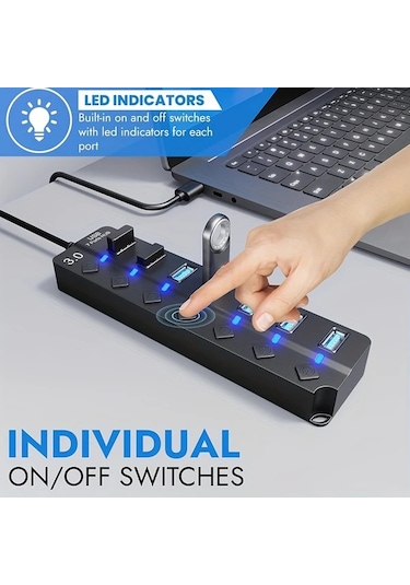 Xuweiwei 7 Portlu Usb Genişletici Macbook Dizüstü Bilgisayar Surface Pro Ps4 Flash Sürücü Harici Disk İçin Usb Hub 3 0 7 Port Splitter