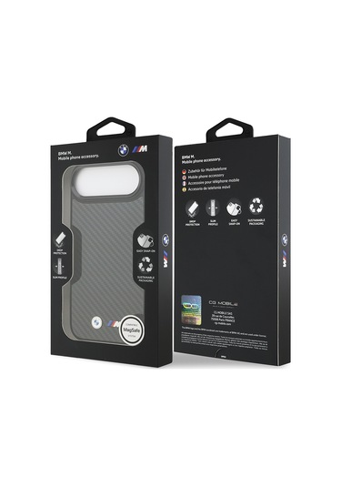 İphone 17 Air Uyumlu Kılıf Bmw Lisanslı M-safeli Karbon Fiber Metal Logolu Kevlar Kapak Siyah Siyah
