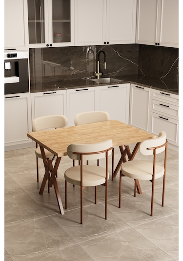 Evdemo Trend 4 Kişilik Mutfak Masa Takımı Atlantik Çam-krem-kahve