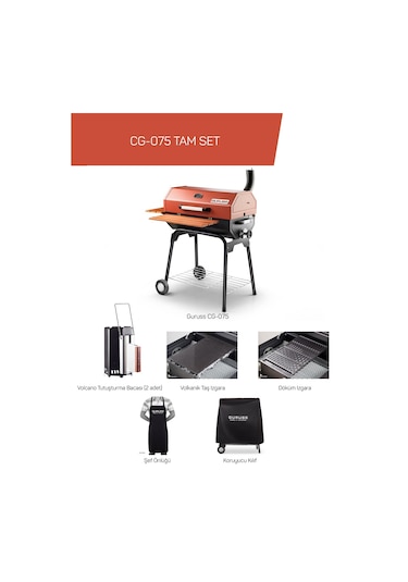 Guruss Cg-075 Kömürlü Barbekü Mangal Tam Set Oksit Kırmızı Model:grs03