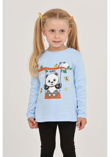 Toontoy Kız Çocuk Sallanan Panda Baskılı Sweatshirt Koyu Mavi