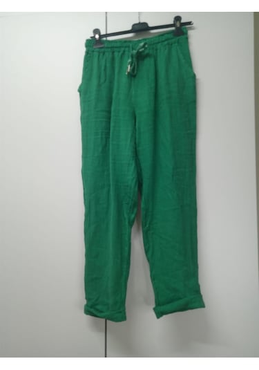 Bohem Stil Kadın Keten Havuç Pantolon-8603 Yeşil