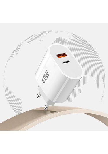 Tonex 40w Usb-a + Type-c 2x Çıkışlı Type-c To Type-c Kablolu Şarj Aleti Beyaz
