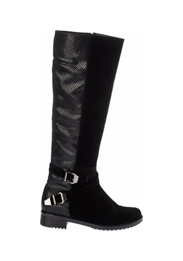 Fox Shoes Siyah Yılan Süet Kadın Çizme E726203402 Siyah