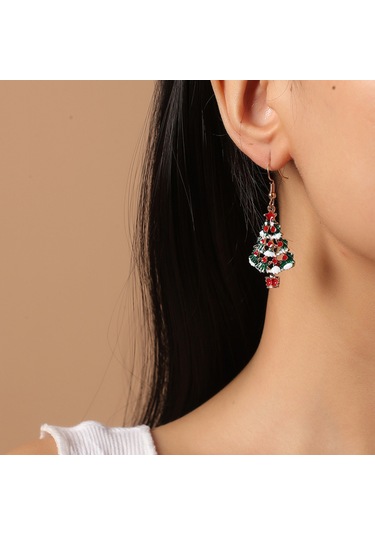 Samdoo Noel Ağaç Desenli Renkli Altın Renkli Asma Küpe - Noel Partileri Ve Hediyelik Özel Aksesuar Gold