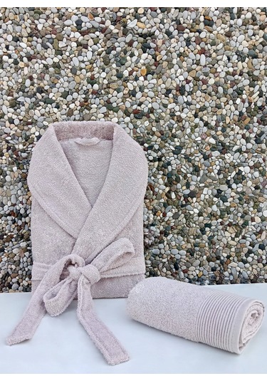 Kadın/erkek Unısex Şalyaka Bornoz Havlu 2 Parça Bej