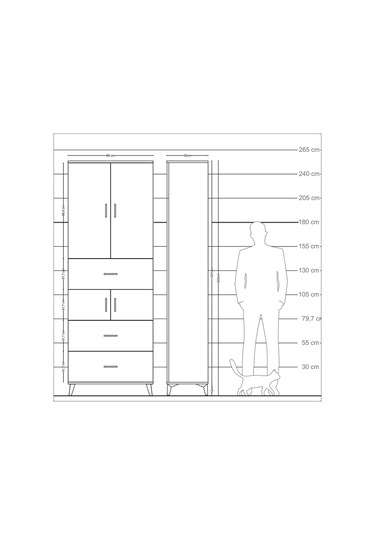 Arges Dolap 4 Raflı 3 Çekmeceli 4 Kapaklı 88x30x243 Antrasit-çam Antrasit