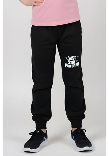 Just Stay Paw Baskılı Kız Çocuk Tişört Ve Eşofman Alt-üst Takım Açık Pembe