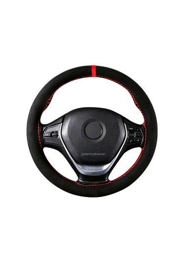 Dikmeli Direksiyon Kılıfı Alkantara Kırmızı Yüzüklü Fiat Doblo Uyumlu 38 10.5cm