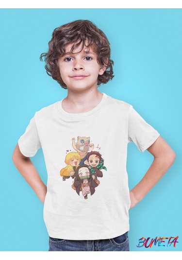 Bumeta Demon Slayer Karakter Baskılı Çocuk Tişört 3'lü Set Beyaz