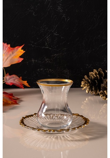 Mest 6 Kişilik 12 Parça Yaldızlı Çay Bardağı Seti - 155 Cc Şıklık Ve Zarafetle Gold