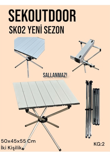 Sekoutdoor Sk02+ Alüminyum Katlanır Kamp Masası Gümüş