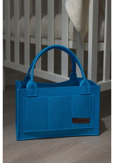 Yunusoğlu Home Mavi Kalın Keçe Anne Bebek Bakım Çantası Yenidoğan İçin Organizer Düzenleyici Mavi