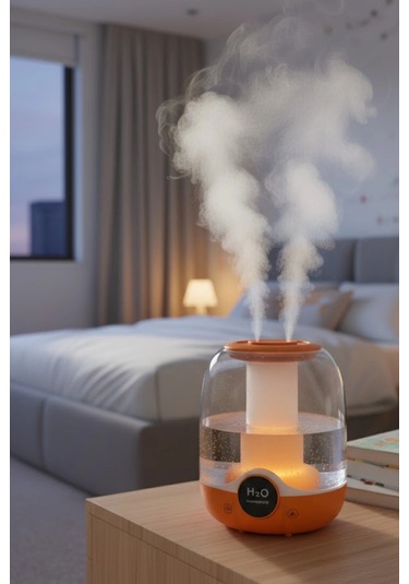 Glr K07 Turuncu Çift Spreyli Ultrasonik Sessiz Hava Nemlendirici Ve Gece Lambası 3l Kapasite