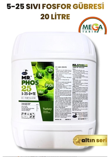 Ordu Mega Tarım Sıvı Fosfor Gübresi 5-25-0 İçerikli Mr. Phos Gübre Verim Gübresi 20 Litre 25 KG
