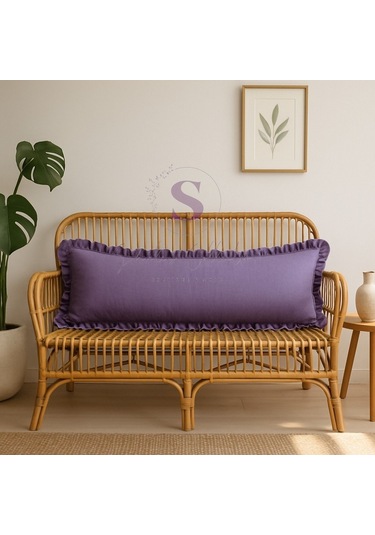 Fırfırlı Vintage Buldan Keten Mor Renk Iskandinav Uzun 40x100 Kırlent Yastık İçi Dolgulu Mor