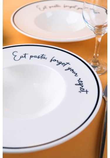 Tabak Evi Motto Makarna Tabağı Seti 2 Li 29x5,5x4cm Beyaz - Siyah