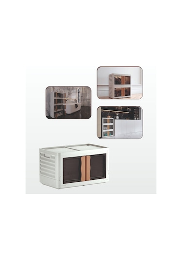 Hi-box Katlanabilir İstiflenebilir Çok Amaçlı Eşya Dolabı Saklama Kutusu Organizer Krem