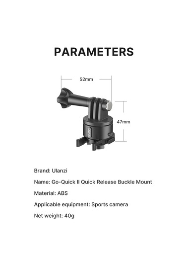 Ulanzi Go-quick Iı Aksiyon Kamerası Hızlı Serbest Bırakma Düğmesi Montaj Adaptörü Manyetik Emme Hızlı Bağlantı Abs Malzemesi Spor Kamerası Aksesuarı Djı/ Insta360/ Gopro 10 9 8 7 İçin Yedek Siyah