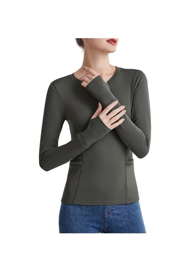 Jeemson Kadın Yoga Üstü - Rahat Nefes Alabilen Uzun Kollu Spor Tişört Ordu Yeşili