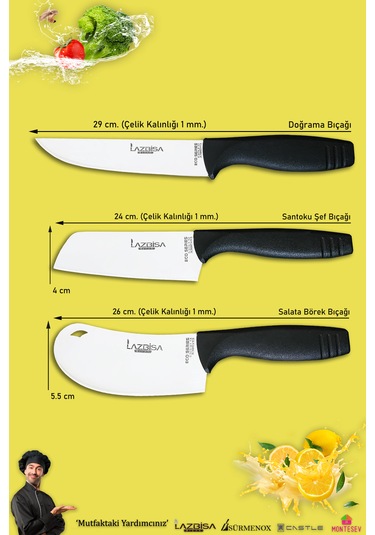 Eco Serisi Mutfak Bıçak Seti Et Sebze Börek 3 Lü Set Mft-1520 Siyah