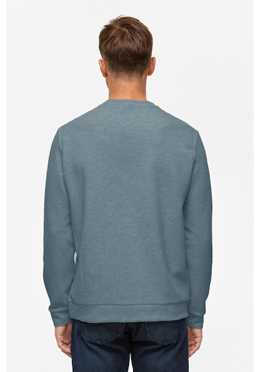 Süvari Bol Kesim O Yaka Melanj Desenli Waffle Sweatshirt Parlement Mavi M08