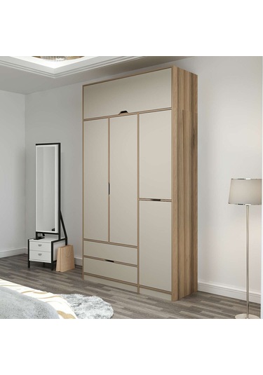 Elina 3 Kapaklı Dolap + Yüklük - Dore/kumtaşı Çok Renkli