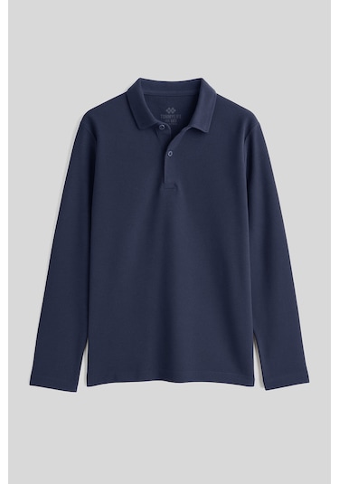 Tommylife Lacivert Polo Yaka Basic Uzun Kollu Erkek Çocuk T-shirt - 11170 Lacivert