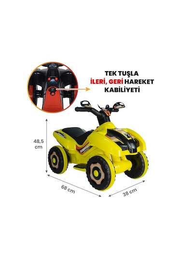Robo Led Işıklı Müzikli 6 V Akülü Atv Motor Sarı