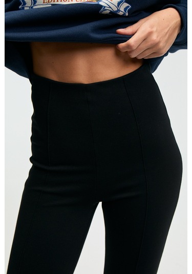 Grımelange Rysanne Kadın Esnek Kumaşlı Slim Fit Paçası Lastik Detaylı Siyah Pantolon Siyah