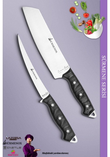 Sürmene Serisi Mutfak Şef Bıçak Seti Et Ekmek Sebze Fileto Şef Bıçağı 2 Li Set Siyah Mft-122 Siyah