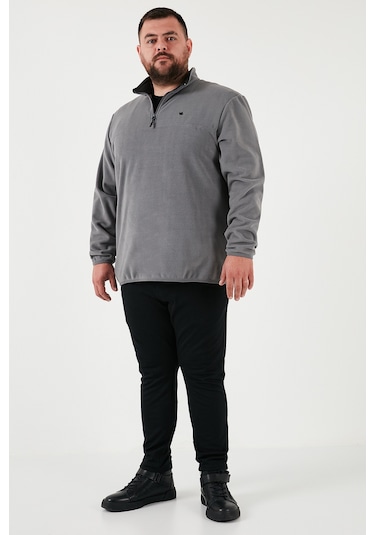 Buratti Regular Fit Anti-Pilling Büyük Beden Dik Yaka Kışlık Şardonlu Erkek Polar 5906001B Gri
