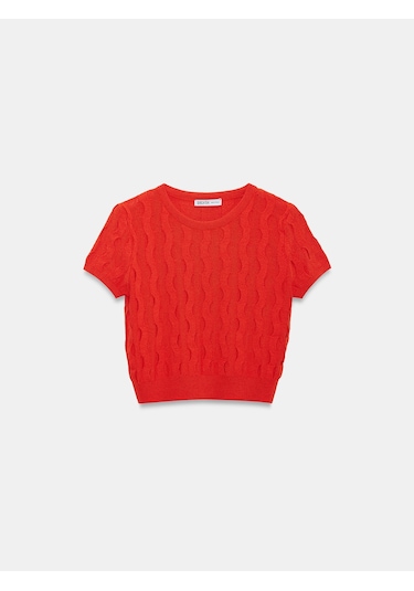 Dilvin 10788 Bisiklet Yaka Dokulu Triko Bluz-oranj Oranj