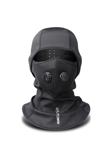 Fosenze Unisex Siyah Bisiklet Maskesi - Isı Sağlar, Rüzgar Ve Toz Korur, Nefes Valfi İle Konforlu, Spor İçin Elbise Xt7912 Siyah