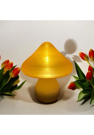 Led Mantar Gece Lambası Pilli, Renkli Ve Dekoratif Işık Eskitme Gold