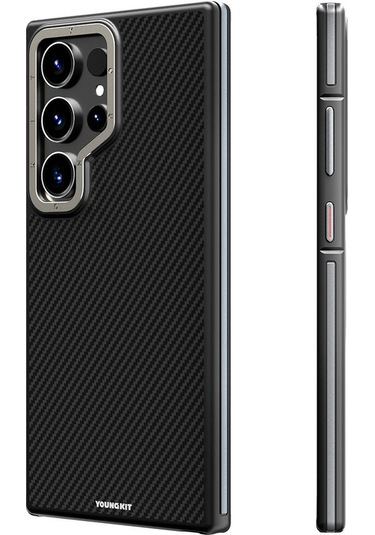 Galaxy S24 Ultra Kılıf Magsafe Şarj Özellikli Aramid Fiber Youngkit 600d Kevlar Serisi Kapak Siyah