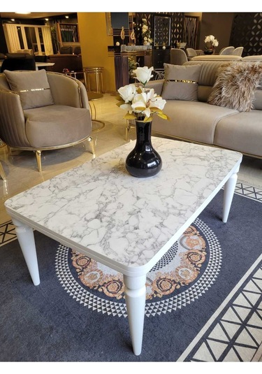 Akset Orta Sehpa Lüx Beyaz Mermer Full Beyaz