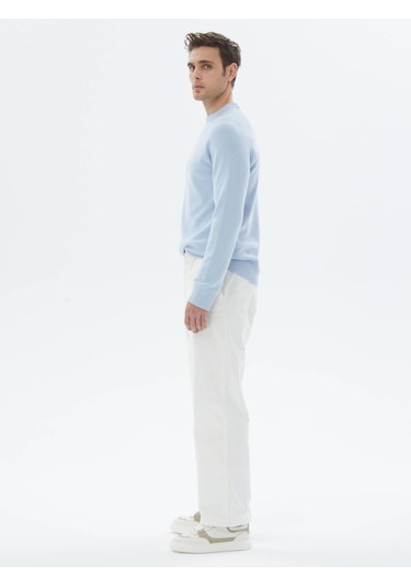 Kip Mavi Bisiklet Yaka Desenli Triko Çok Renkli