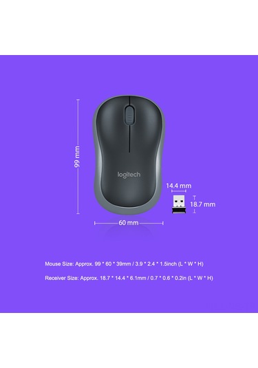 Reedark Logitech M185 Kablosuz Sessiz Ergonomik Mouse - 2.4ghz Alıcılı, Uzun Menzilli, Mavi M185