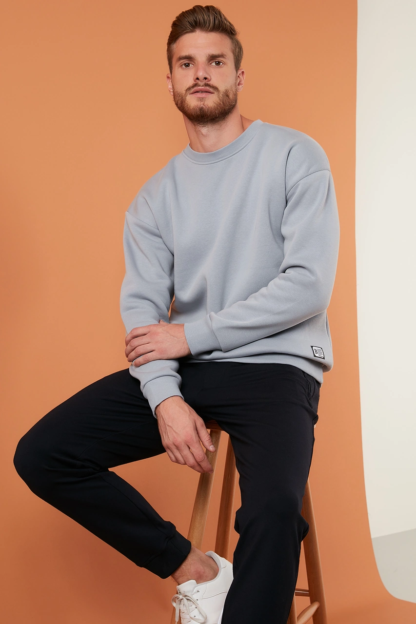 Buratti Regular Fit Bisiklet Yaka Şardonlu 2'Li Paket Erkek Sweat 5905255S2 Açık Gri-Haki