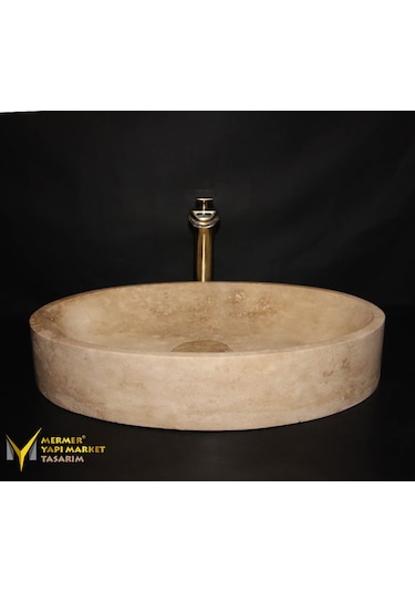 Traverten Gizli Giderli Oval Tasarım Lavabo