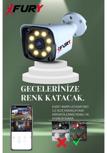 Fury 2 Kameralı 5MP Lens 1080P 2MP Color Görüntü 8 Warm Led Gece Görüş Full HD Güvenlik Kamera Sistemi 320