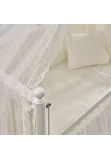 Meltem Kids Mondo Sallanır Ahşap Anne Yanı Beşik 60x120 cm (beyaz-ekru) Ekru