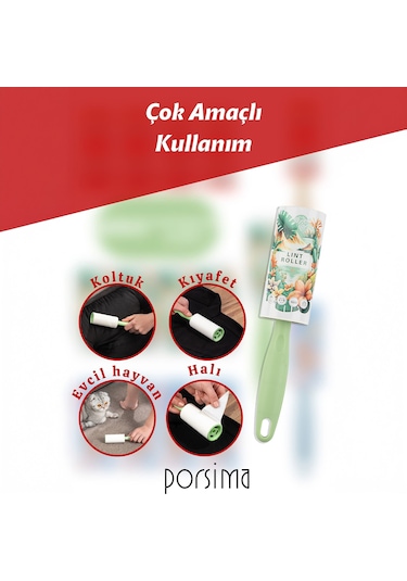 Porsima Kedi Köpek Tüy Toplayıcı 4 Adet Aparat + 20 Adet Yedek Rulo 600 Yaprak Renkli